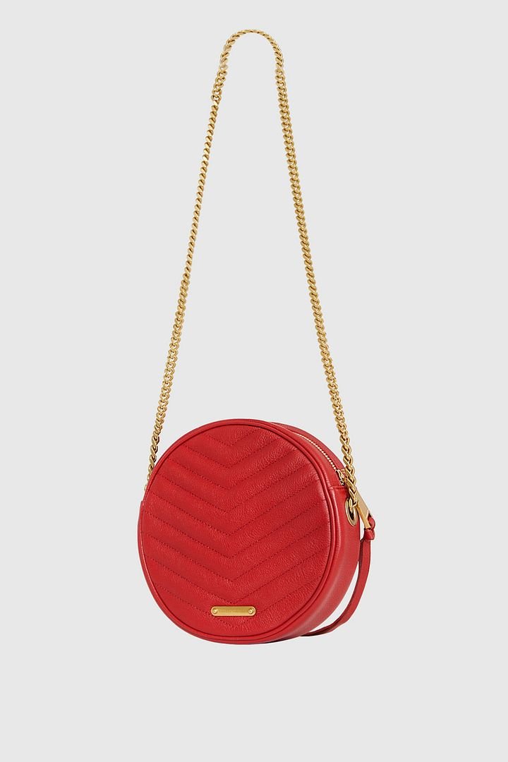 Valentino Womens Red Velvet Carillon Circle Crossbody Bag